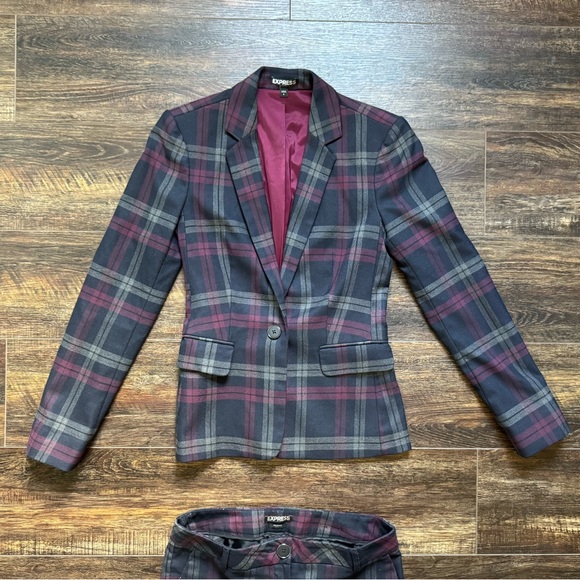 Express business pants suit jacket Columnist plaid 0 - Picture 4 of 10